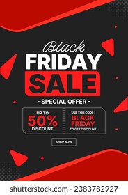 Vertical black friday special offer poster design. Black friday sale modern background for promotion, shopping, or retail. Black friday extra discount sale