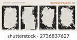 Vertical black gouache frames. Abstract borders with raw brush textures and grunge edges for posters, photos, and vintage designs. Set of artistic templates. Isolated elements.