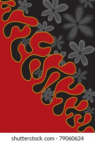 Vertical black and red background with black flowers
