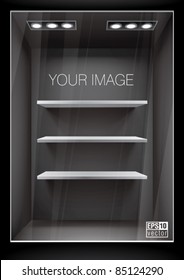 Vertical black storefront with shelves. Eps10 vector