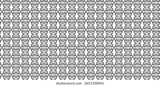 Padrão abstrato preto e branco vertical com laços entrelaçados semelhantes a borboletas ou nós. Ideal para papéis de parede, tecidos e projetos digitais.