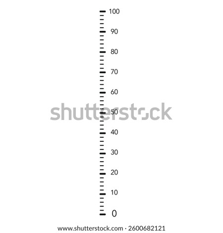 Vertical black and white measuring scale with numeric markings from 0 to 100 on a plain background