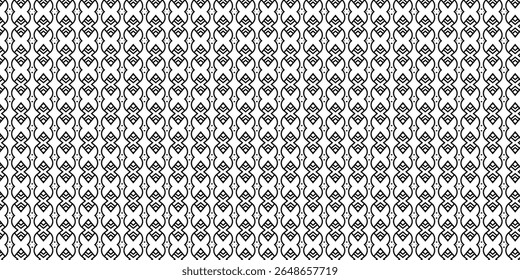 Vertical black and white seamless pattern with knot-style elements and dot accents. Inspired by Celtic or tribal motifs, ideal for fabric and decor.