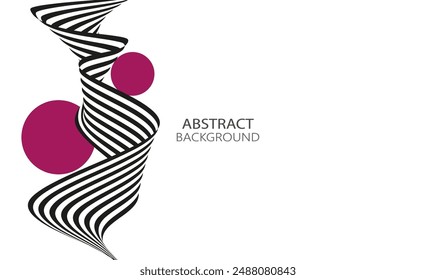 Vertical black and white stripes on a white background, twisted ribbon of black and white stripes with circles.