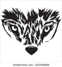 Vertical black and white wolf head isolated on a white background