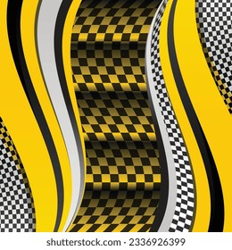Vertical black and yellow sport flags silhouettes for start and finish lines