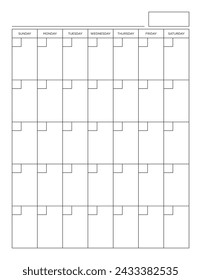 Vertical Blank Calendar Template. Fits Letter Size 8.5" x 11" Page Size. Reusable Planner.