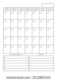 Vertical Plantilla Calendario en blanco. Se adapta al tamaño de letra 8.5 "x 11" tamaño de página. Planificador reutilizable.