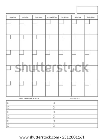 Vertical Blank Calendar Template. Fits Letter Size 8.5" x 11" Page Size. Reusable Planner.