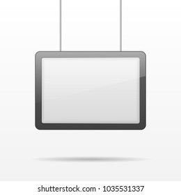 Vertical blank empty advertising billboard, outdoor lightbox hanging on metal bars