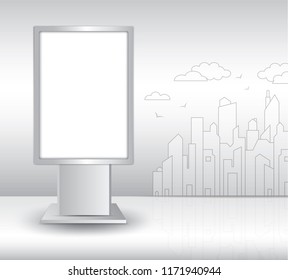 Vertical blank outdoor Lightbox, 3d Realistic construction for outdoor advertising on city background, vector template design