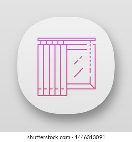 Vertical blinds app icon. Office window covering. Home interior design. Room darkening decoration. Window treatments. UI/UX user interface. Web or mobile applications. Vector isolated illustrations
