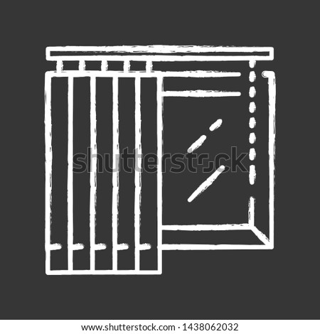 Vertical blinds chalk icon. Office and house window covering. Home interior design. Kitchen, bedroom, living room darkening decoration. Window treatments. Isolated vector chalkboard illustration