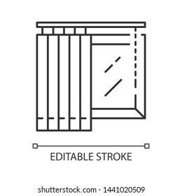 Vertical blinds linear icon. Office and house window covering. Home interior design. Window treatments. Thin line illustration. Contour symbol. Vector isolated outline drawing. Editable stroke