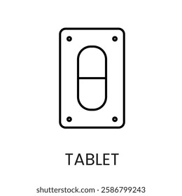 A vertical blister pack with a capsule tablet icon in vector, representing packaged medication, with an editable stroke.