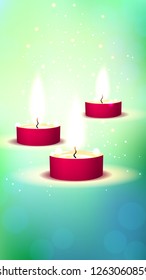 Vertical blue background with a burning candles. Wallpaper for smartphone or background for stories