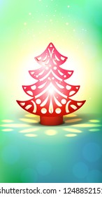 Vertical blue background with a burning red lamp in the form of a Christmas tree. Wallpaper for smartphone or background for stories