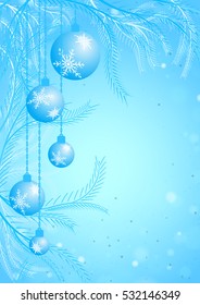Fondo vertical azul con bolas de Navidad