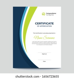 Vertical Blue And Green Waves Certificate Template