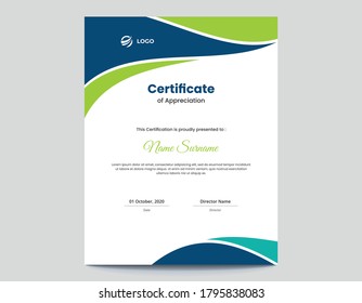 Vertical blue and green waves certificate design