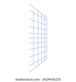 Vertical blue grid in perspective. Wall frame drawn with blue lines, abstract techno element for modern and retro technological design. Simple color vector pictogram isolated on white background