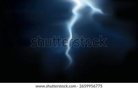 Vertical blue lightning bolt with glowing electric energy against a dark night background. Great for use in science, power, or weather-related visual themes.