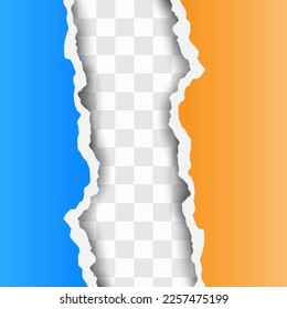 Vertical blue orange paper torn strips for text or message., vector illustration