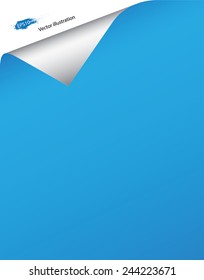 Vertical blue paper and curled corner. Vector background.