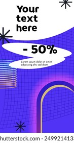 Vertical blue template story format. Neo brutalism style banner with space for text
