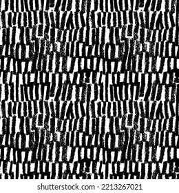 Vertical bold charcoal lines seamless pattern. Hand drawn regular dashed strokes with grainy texture. Black paint dry brushstrokes in a row. Abstract monochrome vector geometric background.