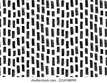 Vertical bold charcoal lines seamless pattern. Hand drawn dashed strokes with grainy texture. Black paint dry brushstrokes. Abstract monochrome vector geometric background. Rain motif ornament.