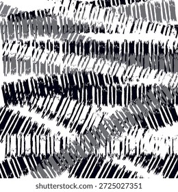 Vertical bold charcoal lines seamless pattern. Hand drawn regular dashed strokes with grainy texture. Black paint dry brushstrokes in a row. Abstract monochrome vector geometric background.