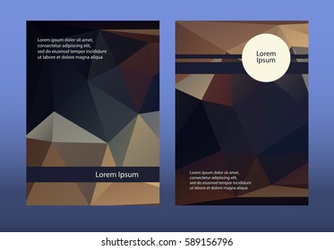 Vertical booklet layout templates. Dark brochure leaflets. Vector illustration. Lowpoly stylized headlines.