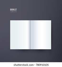 Vertical booklet template. Vector booklet spread mock up isolated on dark background.