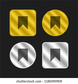 Vertical bookmark gold and silver metallic coin logo icon design