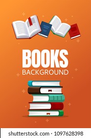 Vertical books background template. Concept for education, science and bookfest promotional material.
Vector illustration in flat style.