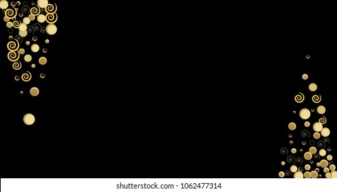 Vertical border from Confetti circles dots rings spirals. Scattered circular elements. Abstract golden Confetti Background  for holiday decorations, paper packaging, textile  design, covers.
