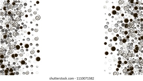 Vertical border from confetti circles dots rings spirals. Abstract vector illustration. Dynamic colored celebration background with  circular elements for holiday decorations, paper packaging, textile