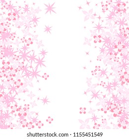 Vertical border from confetti flowers. Abstract vector illustration. Dynamic colored celebration background with confetti floral elements for holiday decoration, paper packaging, textile , covers. 
