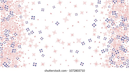 Vertical border from Confetti Flowers Isolated. Scattered floral elements. Abstract Confetti Background  for holiday decoration, paper packaging, textile  design.