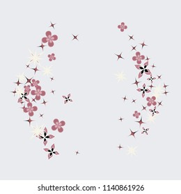 Vertical border from Confetti Flowers Isolated. Scattered floral elements. Abstract Confetti Background  for holiday decoration, paper packaging, textile  design, covers.