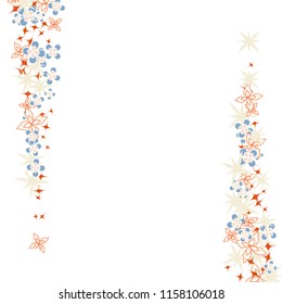 Vertical border from Confetti Flowers Isolated. Scattered floral elements. Abstract Confetti Background  for holiday decoration, paper packaging, textile  design, covers.