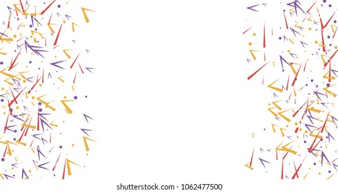 Vertical border from Confetti lines, dots, circles, angles. Scattered sharp and circular elements. Abstract Confetti Background  for holiday decoration, paper packaging, textile  design, covers.

