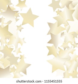 Vertical border from confetti stars.  Isolated gradient stellar elements. Pearl nacre gloss. Holiday celebration luminous vector template for celebration decorations, packaging.