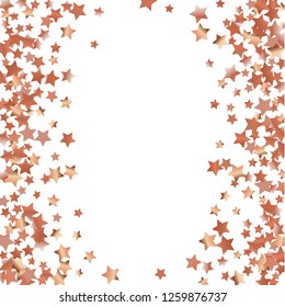 Vertical border from confetti stars. Isolated gradient celestial elements. Copper metal shine. Iridescent glitter festive  celebration vector  template for celebration decorations, posters.