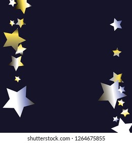 Vertical border from confetti stars.  Isolated yellow blue white grey gradient stellar elements. Iridescent festive  celebration vector  background.