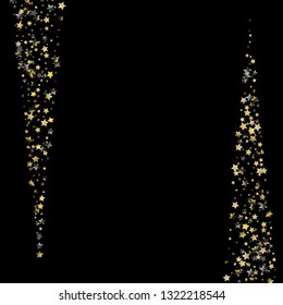 Vertical border from confetti stars.  Isolated gradient celestial elements. Platinum chrome metallic gloss. Festive iridescent holographic effect vector background.