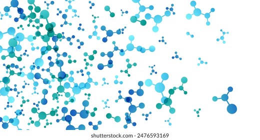 Vertical border with molecules, data or other tech structure elements. Pharmacy, biotechnology or chemistry design concept. Vector decoration element in green and blue colors