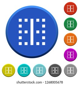 Vertical border round color beveled buttons with smooth surfaces and flat white icons