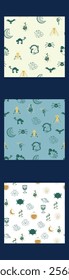 Vertical border, set Magic and heavens seamless pattern. Symbols and elements of the witchcraft theme